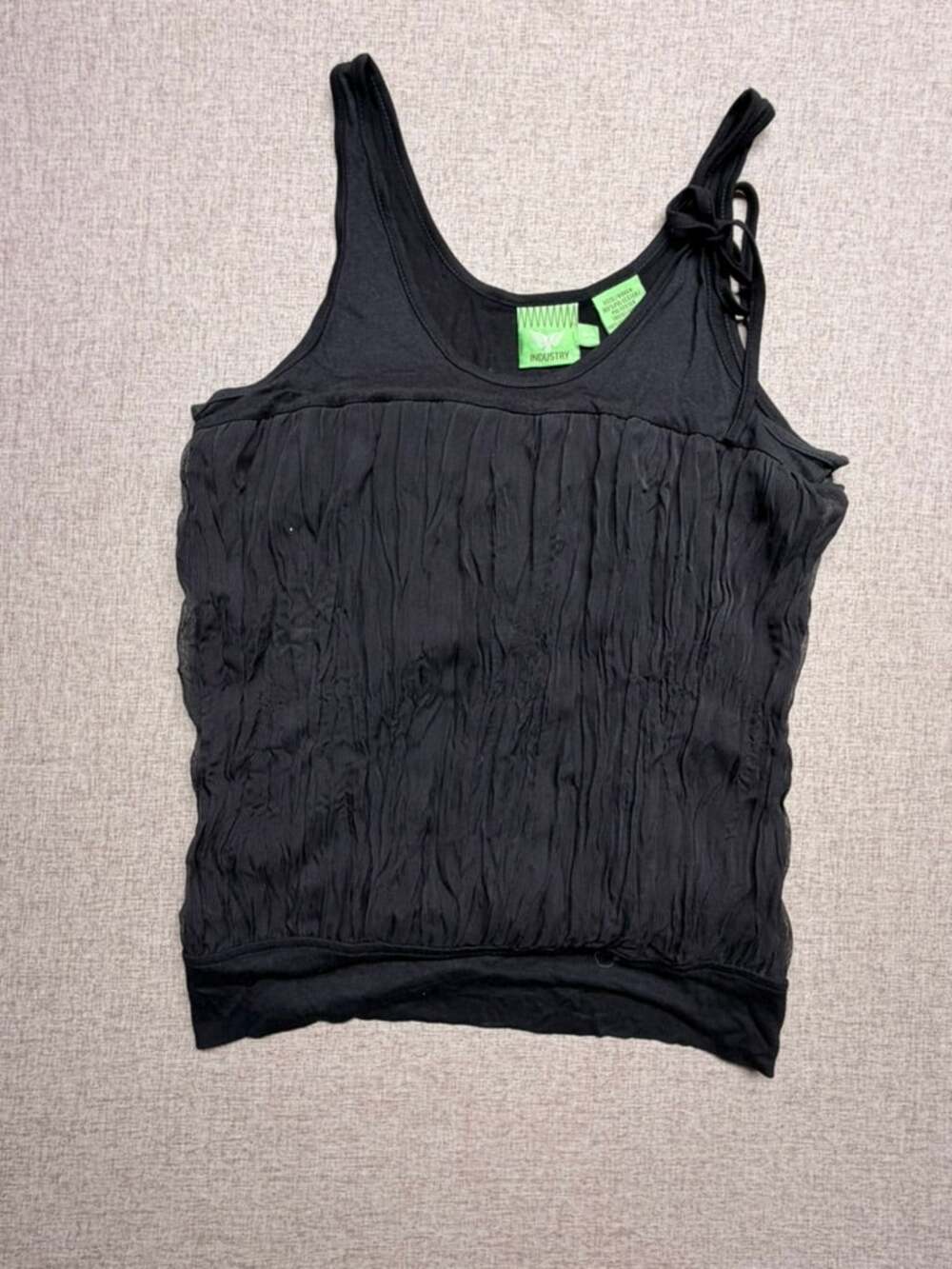 Industry Black Crinkle Textured Lace Up Shoulder Tank Top M Y2K